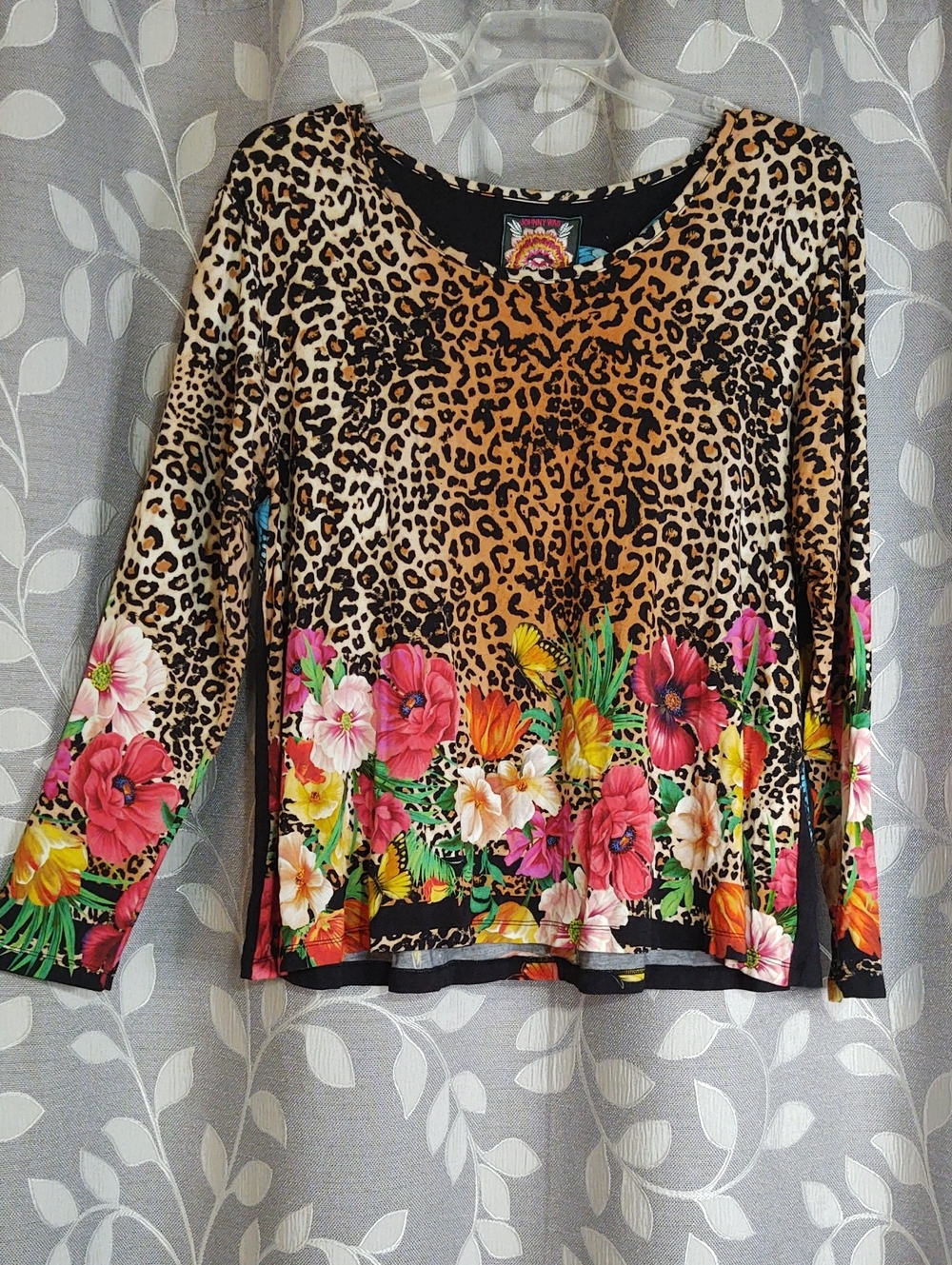 Johnny Was Leopard & Floral Long Sleeve Top size L